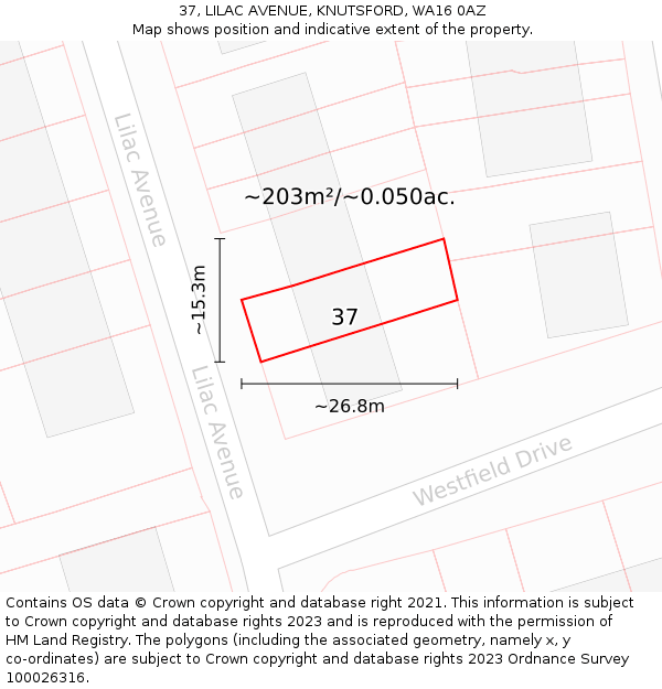 37, LILAC AVENUE, KNUTSFORD, WA16 0AZ: Plot and title map