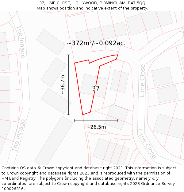 37, LIME CLOSE, HOLLYWOOD, BIRMINGHAM, B47 5QQ: Plot and title map