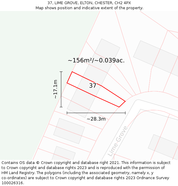 37, LIME GROVE, ELTON, CHESTER, CH2 4PX: Plot and title map