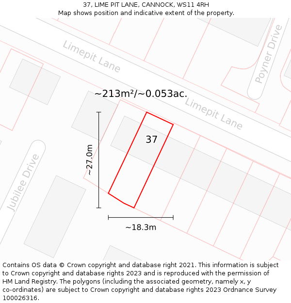 37, LIME PIT LANE, CANNOCK, WS11 4RH: Plot and title map