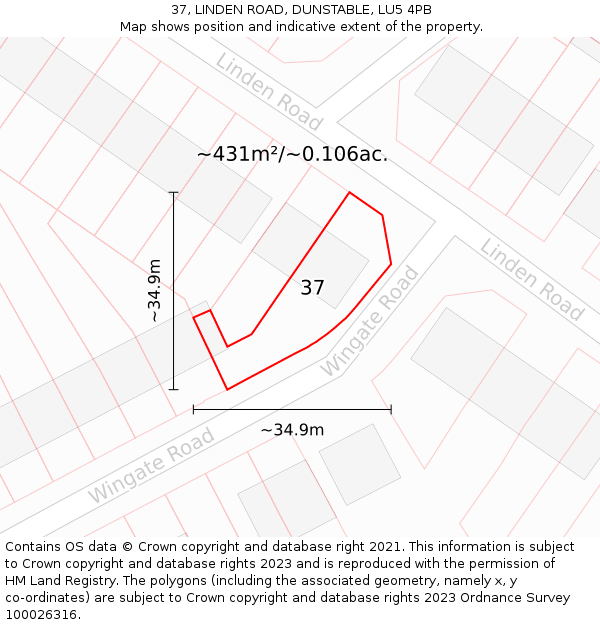 37, LINDEN ROAD, DUNSTABLE, LU5 4PB: Plot and title map