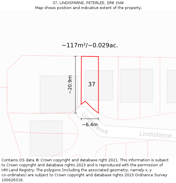 37, LINDISFARNE, PETERLEE, SR8 1NW: Plot and title map