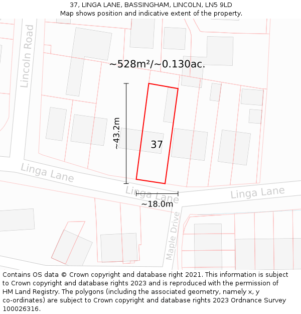 37, LINGA LANE, BASSINGHAM, LINCOLN, LN5 9LD: Plot and title map