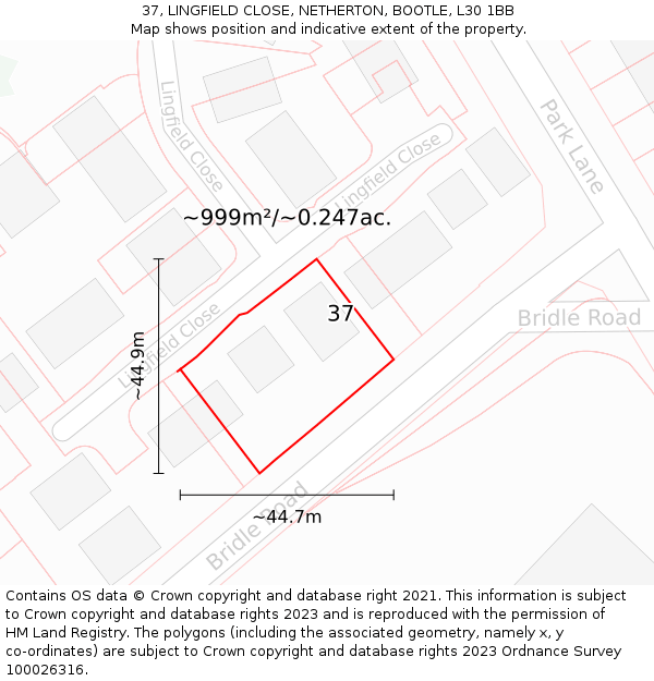 37, LINGFIELD CLOSE, NETHERTON, BOOTLE, L30 1BB: Plot and title map