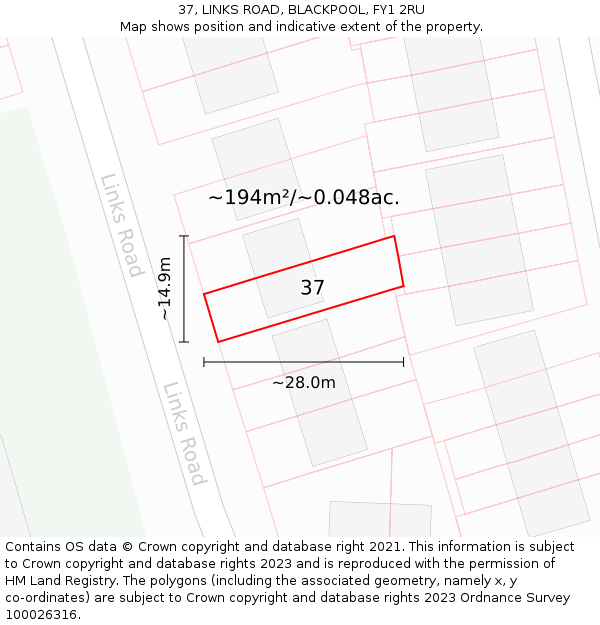 37, LINKS ROAD, BLACKPOOL, FY1 2RU: Plot and title map