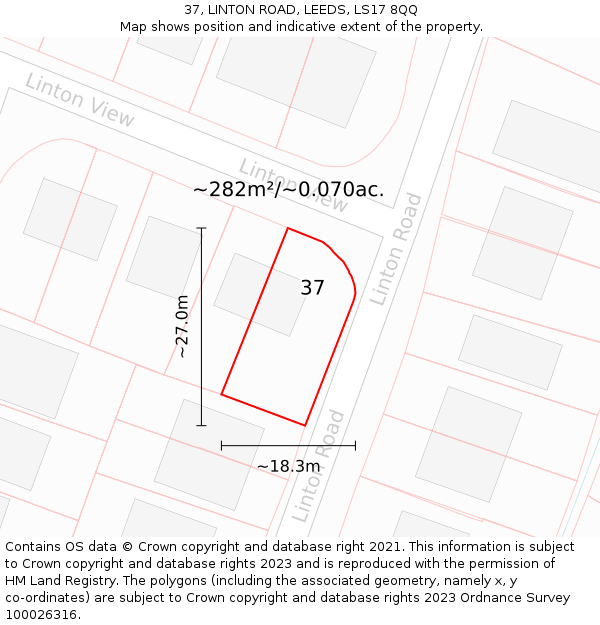 37, LINTON ROAD, LEEDS, LS17 8QQ: Plot and title map