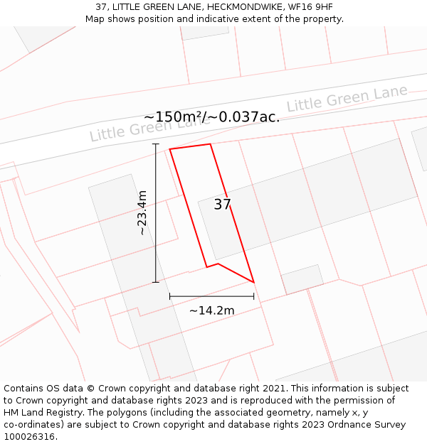 37, LITTLE GREEN LANE, HECKMONDWIKE, WF16 9HF: Plot and title map