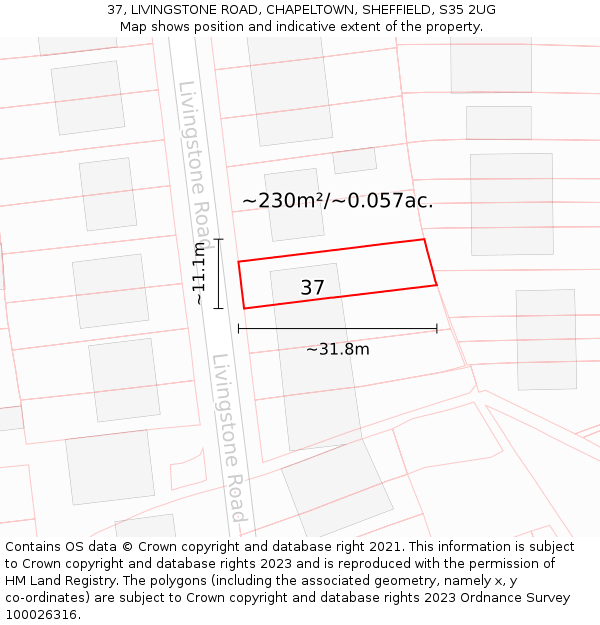 37, LIVINGSTONE ROAD, CHAPELTOWN, SHEFFIELD, S35 2UG: Plot and title map