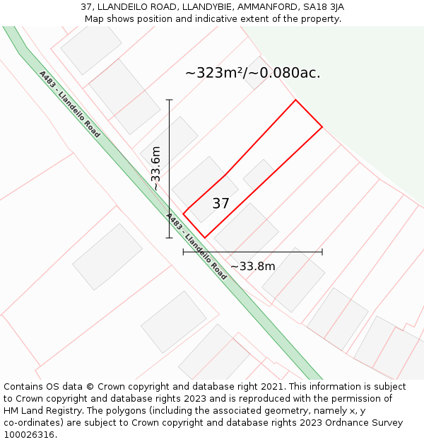 37, LLANDEILO ROAD, LLANDYBIE, AMMANFORD, SA18 3JA: Plot and title map