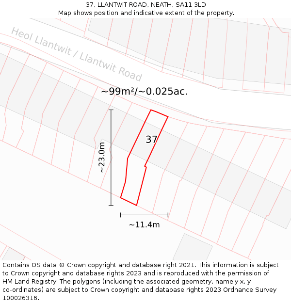 37, LLANTWIT ROAD, NEATH, SA11 3LD: Plot and title map