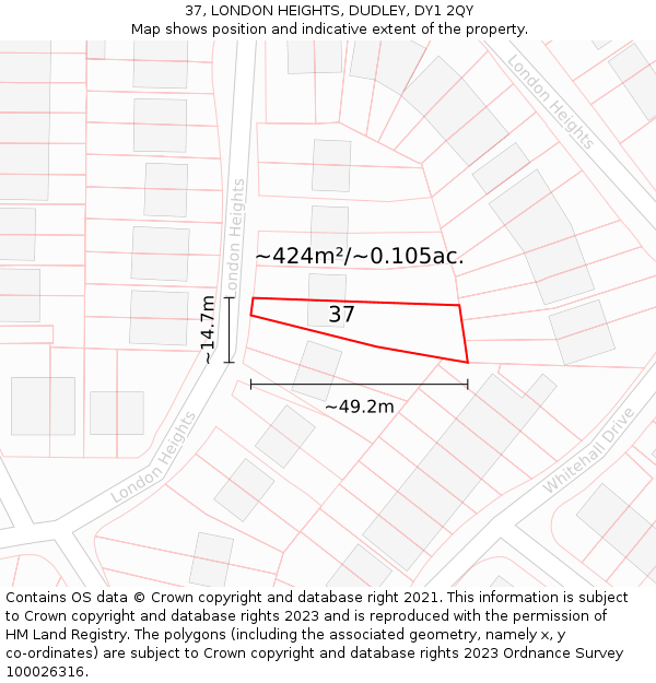 37, LONDON HEIGHTS, DUDLEY, DY1 2QY: Plot and title map