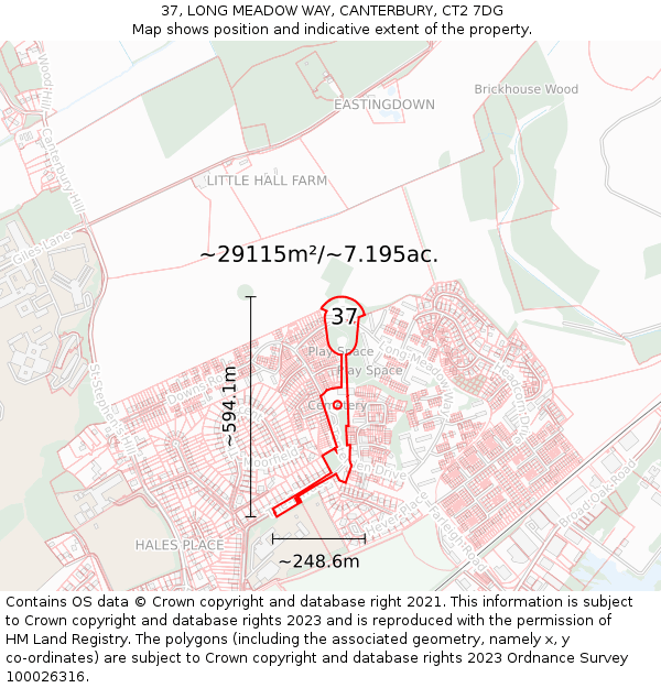 37, LONG MEADOW WAY, CANTERBURY, CT2 7DG: Plot and title map
