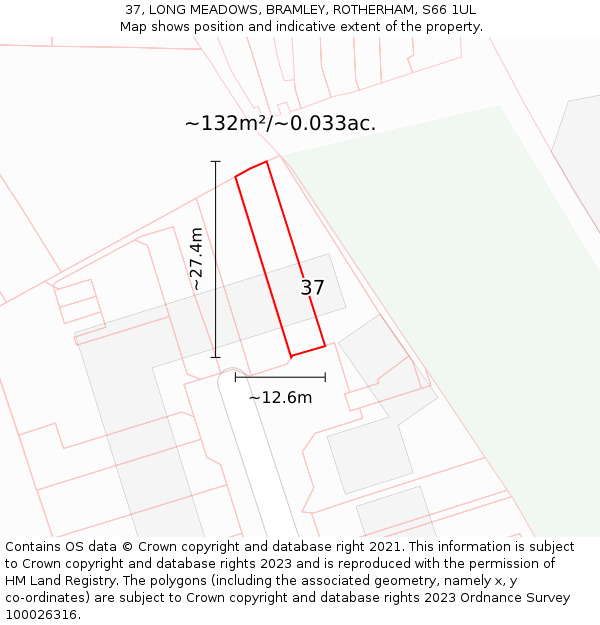 37, LONG MEADOWS, BRAMLEY, ROTHERHAM, S66 1UL: Plot and title map