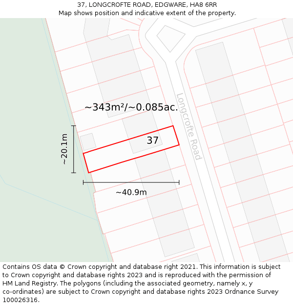 37, LONGCROFTE ROAD, EDGWARE, HA8 6RR: Plot and title map