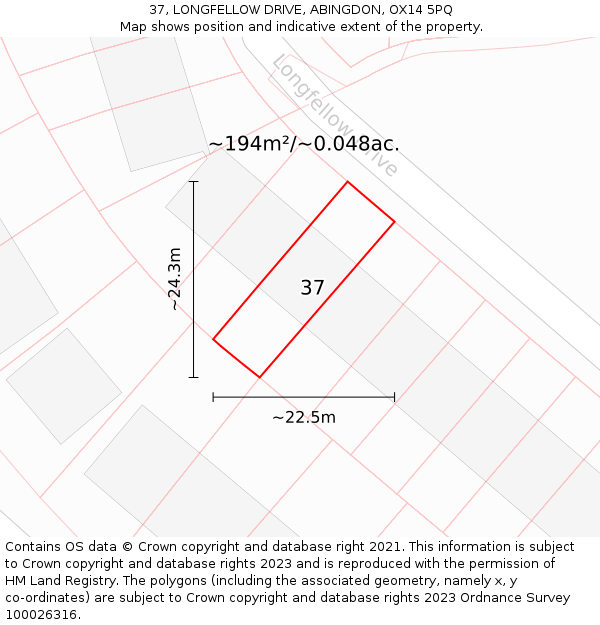 37, LONGFELLOW DRIVE, ABINGDON, OX14 5PQ: Plot and title map