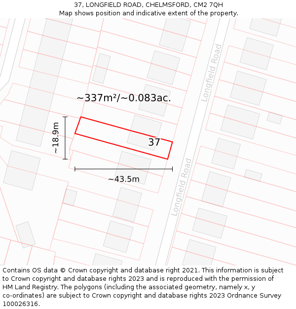 37, LONGFIELD ROAD, CHELMSFORD, CM2 7QH: Plot and title map