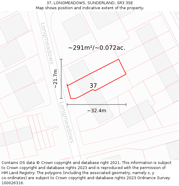 37, LONGMEADOWS, SUNDERLAND, SR3 3SE: Plot and title map