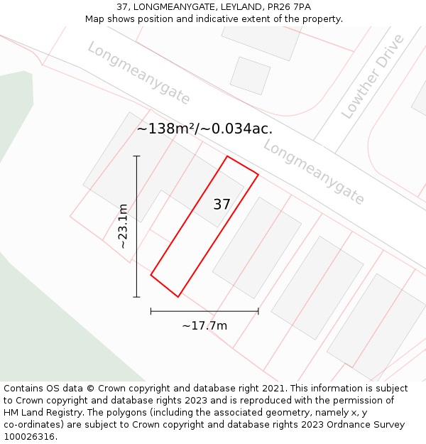 37, LONGMEANYGATE, LEYLAND, PR26 7PA: Plot and title map