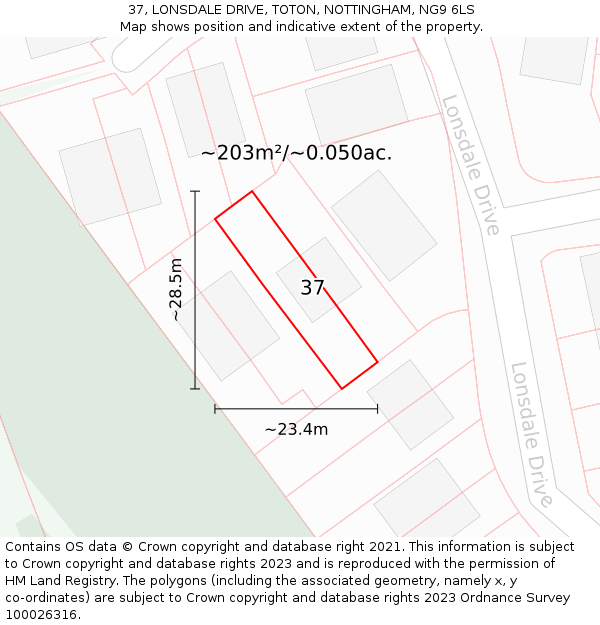 37, LONSDALE DRIVE, TOTON, NOTTINGHAM, NG9 6LS: Plot and title map