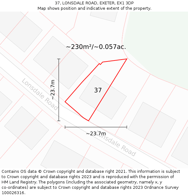 37, LONSDALE ROAD, EXETER, EX1 3DP: Plot and title map