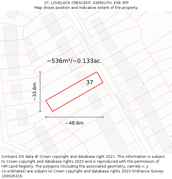 37, LOVELACE CRESCENT, EXMOUTH, EX8 3PP: Plot and title map