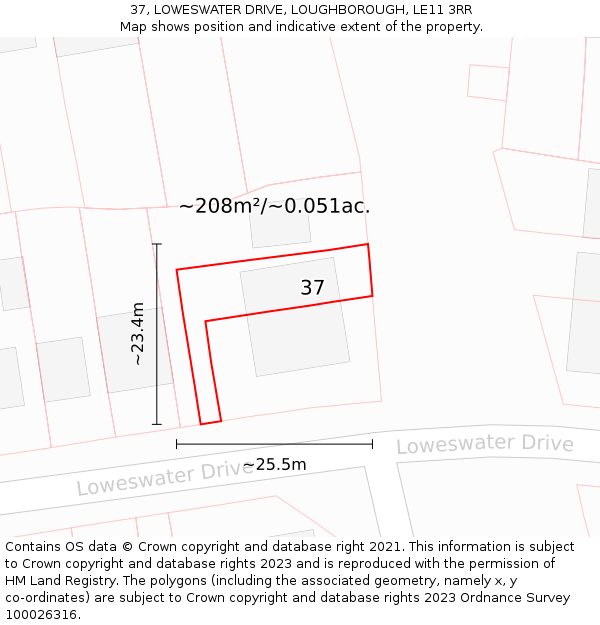 37, LOWESWATER DRIVE, LOUGHBOROUGH, LE11 3RR: Plot and title map