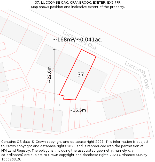 37, LUCCOMBE OAK, CRANBROOK, EXETER, EX5 7FR: Plot and title map