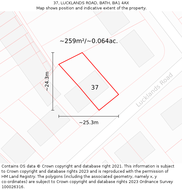 37, LUCKLANDS ROAD, BATH, BA1 4AX: Plot and title map