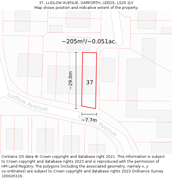 37, LUDLOW AVENUE, GARFORTH, LEEDS, LS25 2LY: Plot and title map