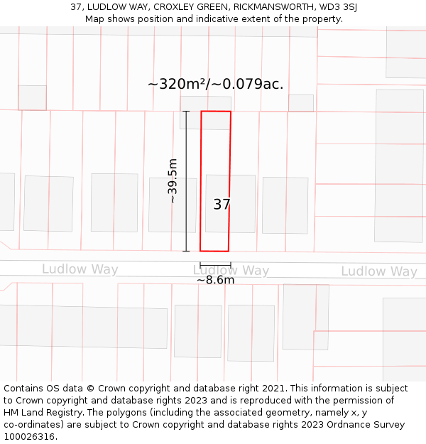 37, LUDLOW WAY, CROXLEY GREEN, RICKMANSWORTH, WD3 3SJ: Plot and title map