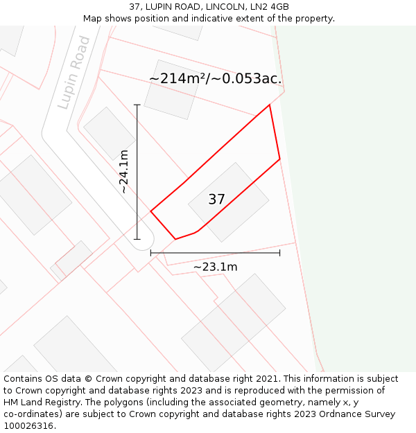 37, LUPIN ROAD, LINCOLN, LN2 4GB: Plot and title map