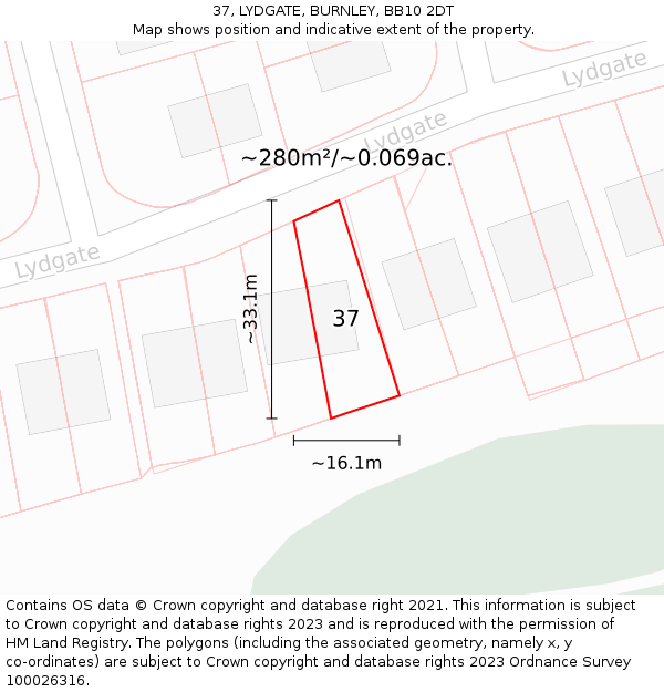 37, LYDGATE, BURNLEY, BB10 2DT: Plot and title map