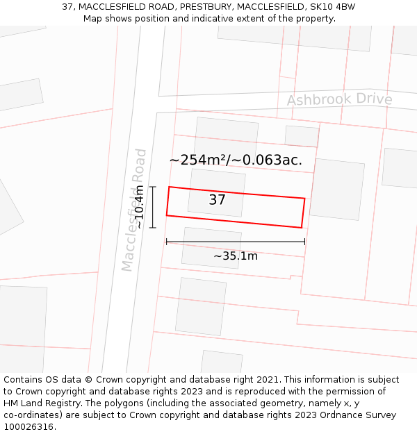 37, MACCLESFIELD ROAD, PRESTBURY, MACCLESFIELD, SK10 4BW: Plot and title map