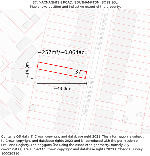 37, MACNAGHTEN ROAD, SOUTHAMPTON, SO18 1GL: Plot and title map
