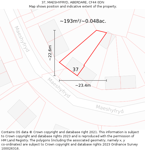 37, MAESHYFRYD, ABERDARE, CF44 0DN: Plot and title map