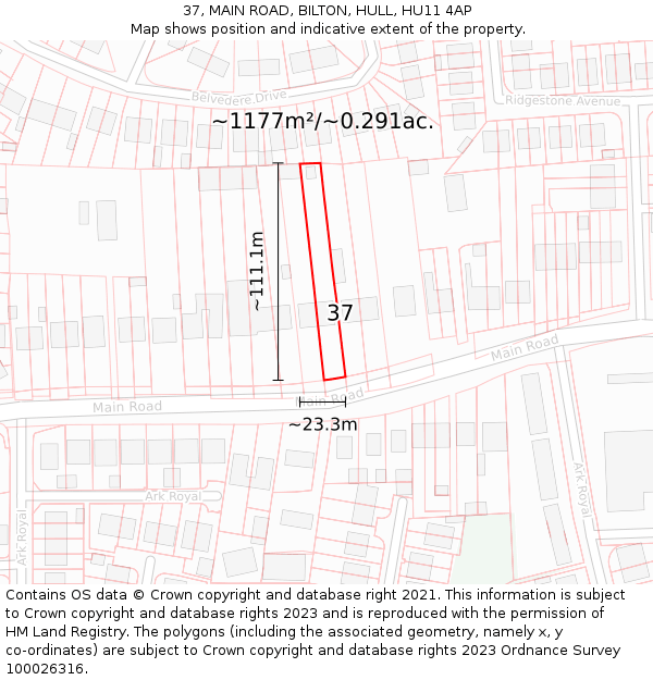 37, MAIN ROAD, BILTON, HULL, HU11 4AP: Plot and title map