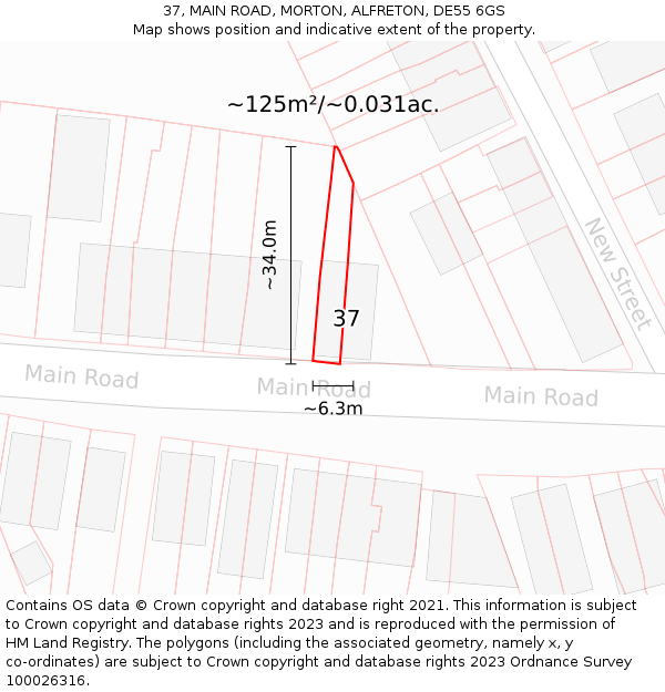 37, MAIN ROAD, MORTON, ALFRETON, DE55 6GS: Plot and title map