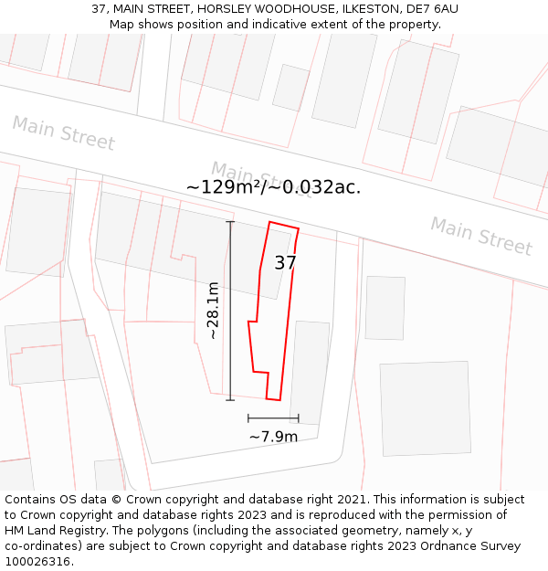 37, MAIN STREET, HORSLEY WOODHOUSE, ILKESTON, DE7 6AU: Plot and title map