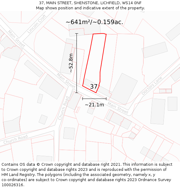 37, MAIN STREET, SHENSTONE, LICHFIELD, WS14 0NF: Plot and title map