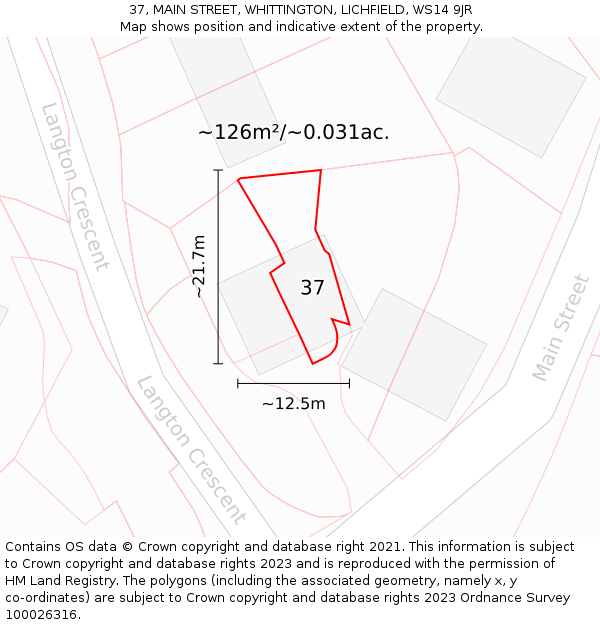 37, MAIN STREET, WHITTINGTON, LICHFIELD, WS14 9JR: Plot and title map