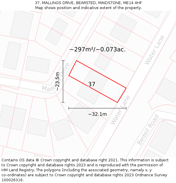 37, MALLINGS DRIVE, BEARSTED, MAIDSTONE, ME14 4HF: Plot and title map