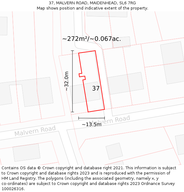 37, MALVERN ROAD, MAIDENHEAD, SL6 7RG: Plot and title map