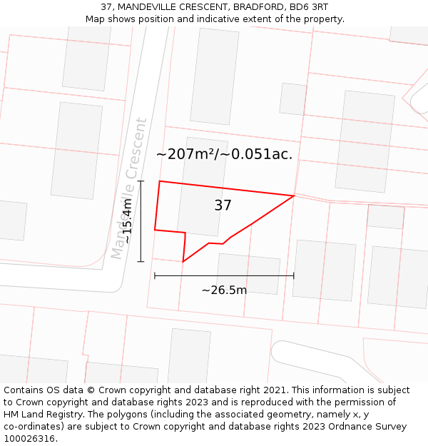 37, MANDEVILLE CRESCENT, BRADFORD, BD6 3RT: Plot and title map