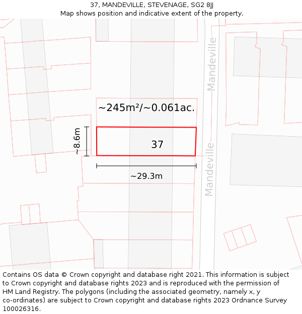 37, MANDEVILLE, STEVENAGE, SG2 8JJ: Plot and title map