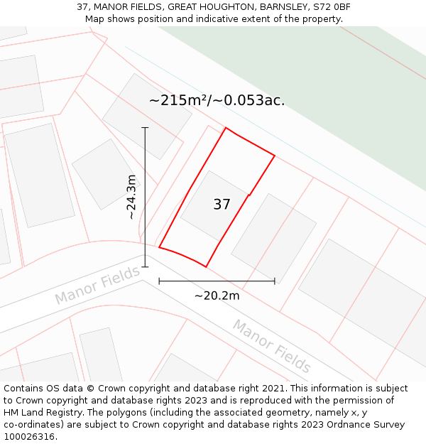 37, MANOR FIELDS, GREAT HOUGHTON, BARNSLEY, S72 0BF: Plot and title map