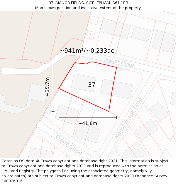 37, MANOR FIELDS, ROTHERHAM, S61 1PB: Plot and title map