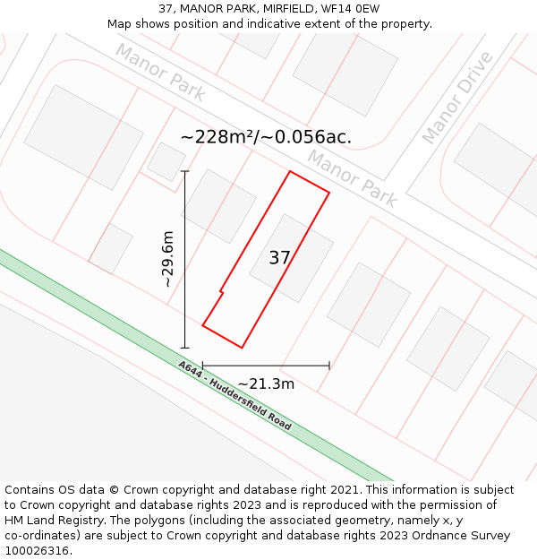 37, MANOR PARK, MIRFIELD, WF14 0EW: Plot and title map
