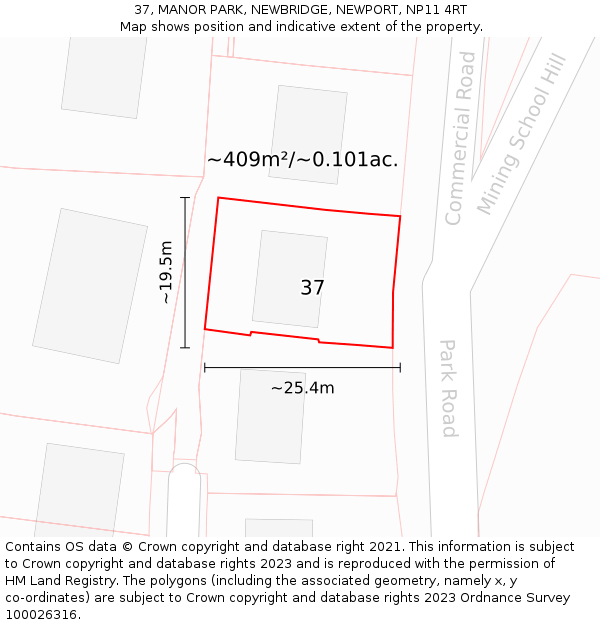 37, MANOR PARK, NEWBRIDGE, NEWPORT, NP11 4RT: Plot and title map