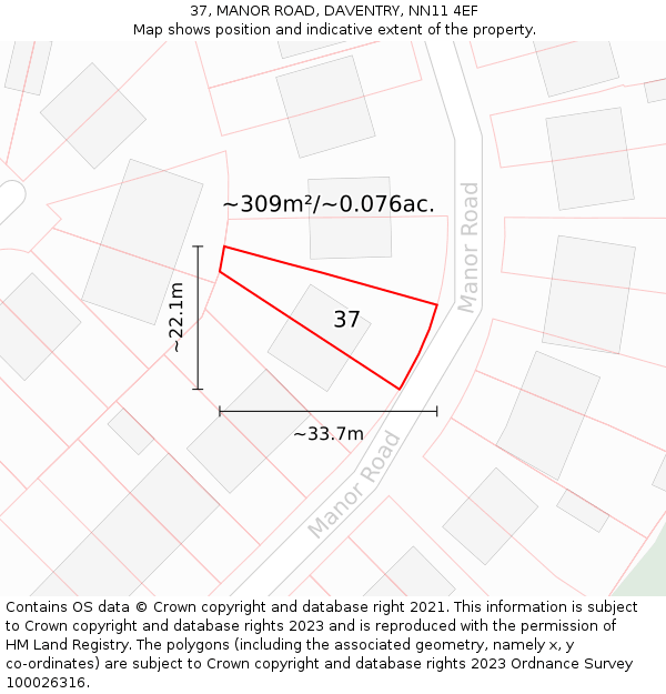 37, MANOR ROAD, DAVENTRY, NN11 4EF: Plot and title map