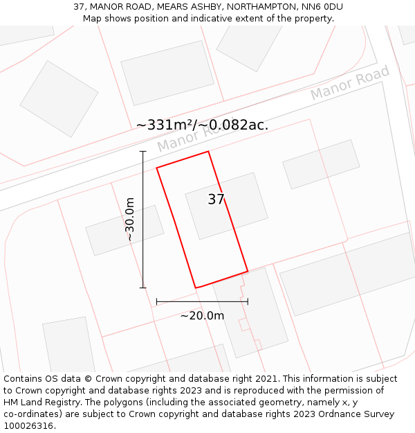 37, MANOR ROAD, MEARS ASHBY, NORTHAMPTON, NN6 0DU: Plot and title map